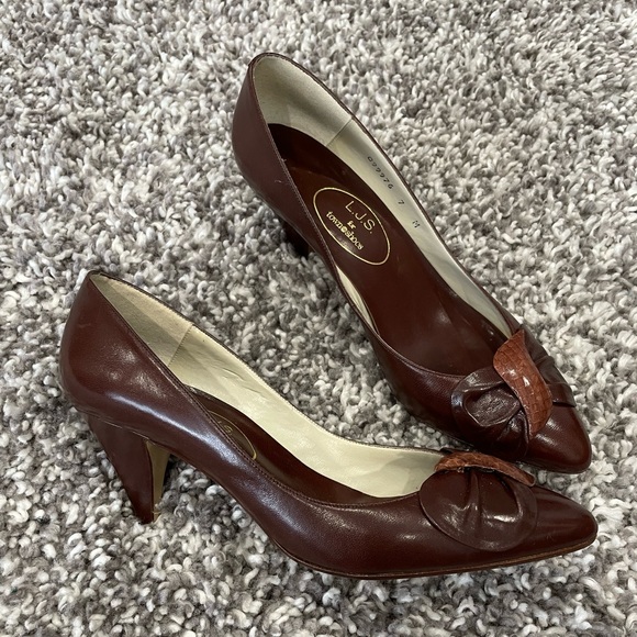 Almost new! Vintage L.J.S. for town shoes #099976 Brown leather stiletto size 7M - Picture 1 of 9